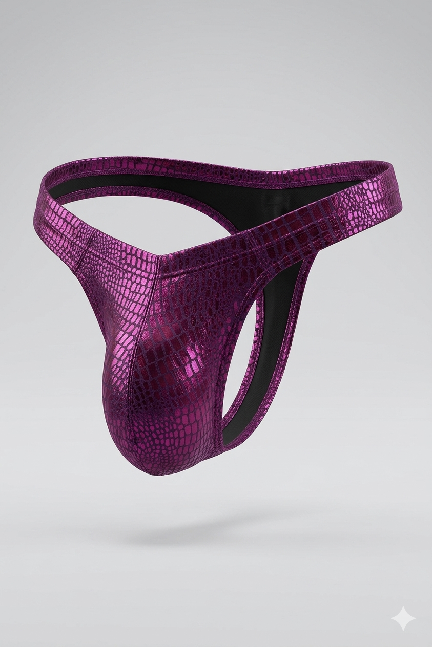 Metallica Men's Thong with Bulge Pouch - Hot Pink Croc